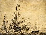 Willem Van de Velde The Younger Seascape with Dutch men-of-war. oil on canvas